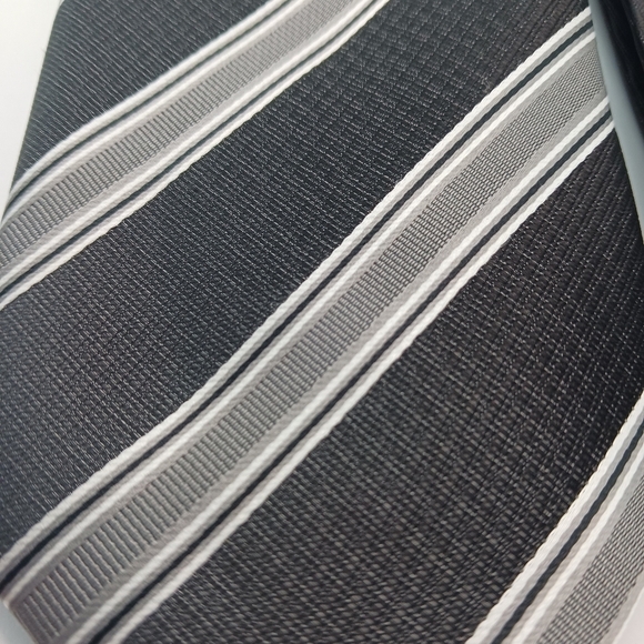 Azzuro Uomo Mens Tie & Pocket Square Set Black Gray Striped Business Formal - Picture 4 of 7
